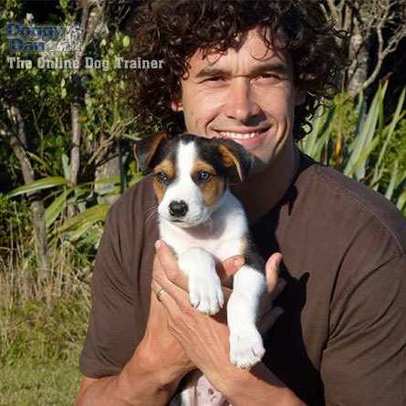 An image of Doggy Dan, The Online Dog Trainer with puppy Moses.
