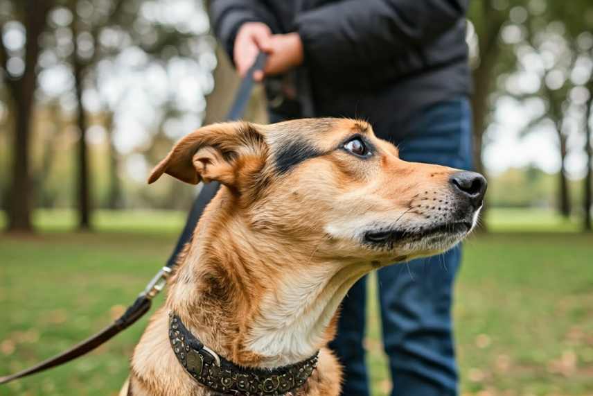 A reactive dog showing signs of anxiety.